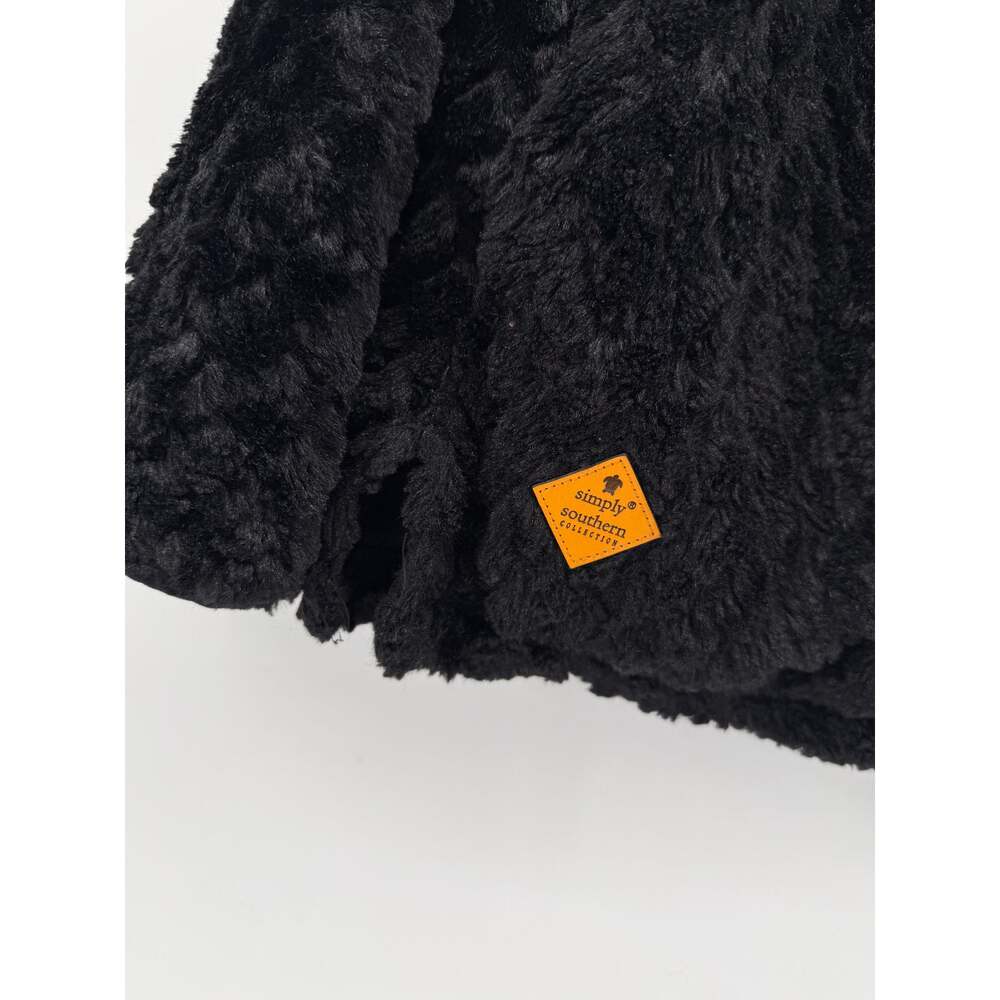 Simply Southern Sherpa Fleece Pullover Black Cozy Cabin Cottagecore Womens Med - Picture 4 of 8